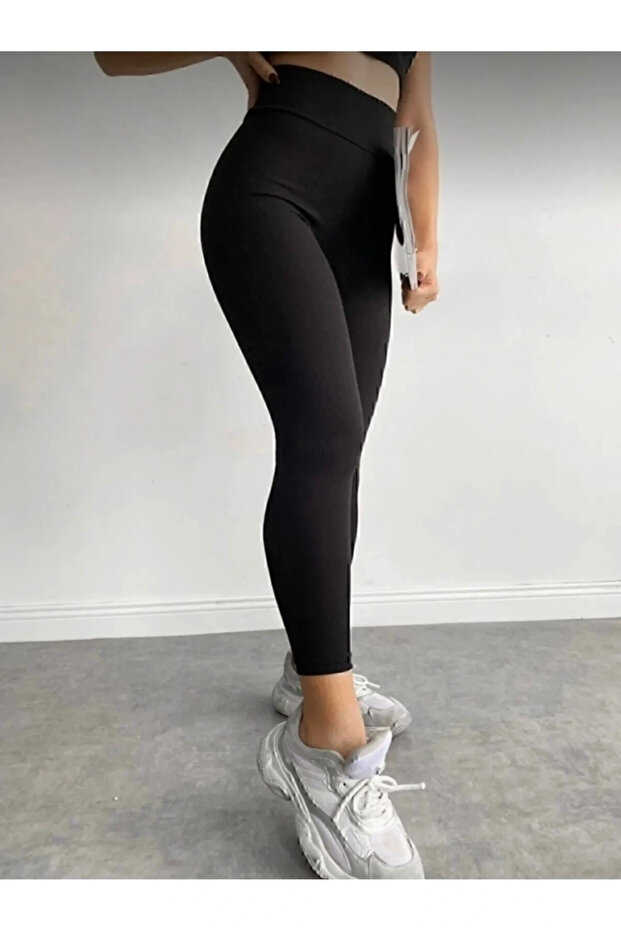 Women's Black Ribbed High Waist Recovery Leggings