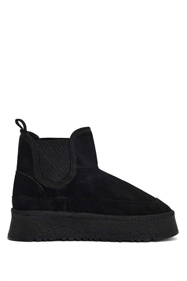 Women's Black Suede Comfortable Fit Elastic Fur Suede Boots