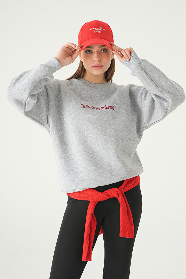 1041 سويت شيرت مطبوع باللون الرمادي - 1