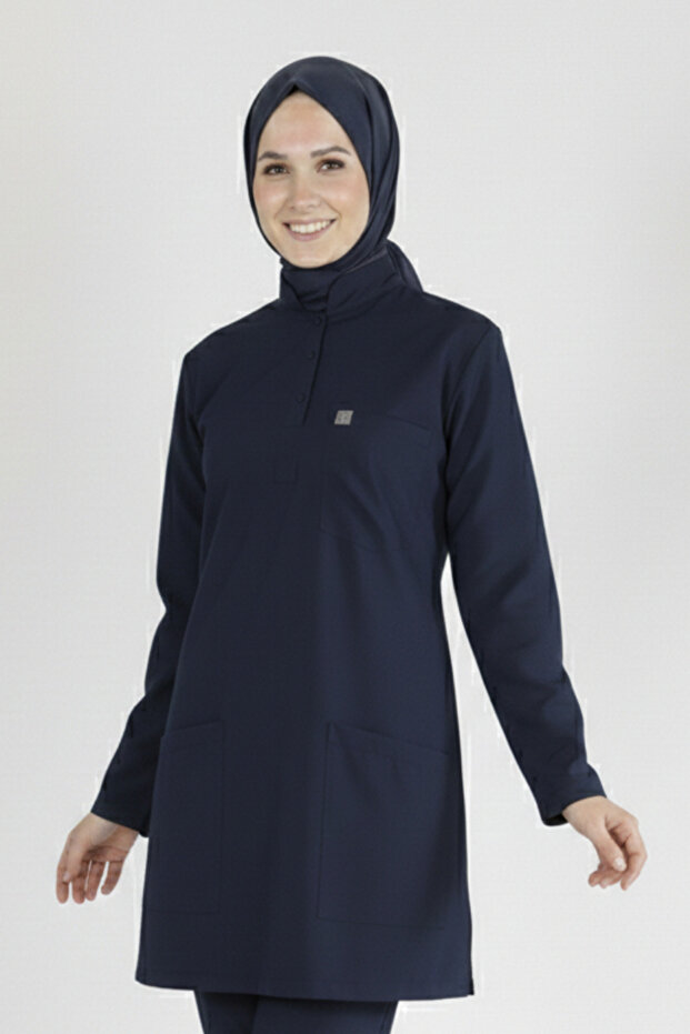 Lycra Nurse Uniform Hijab Single Top Navy Blue
