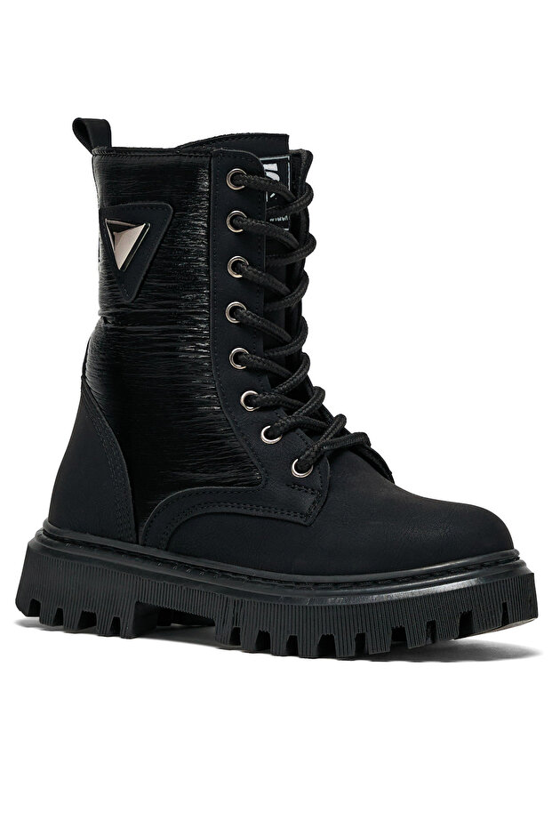 Girl's Black Thermo Sole Laced and Zippered Long Boots
