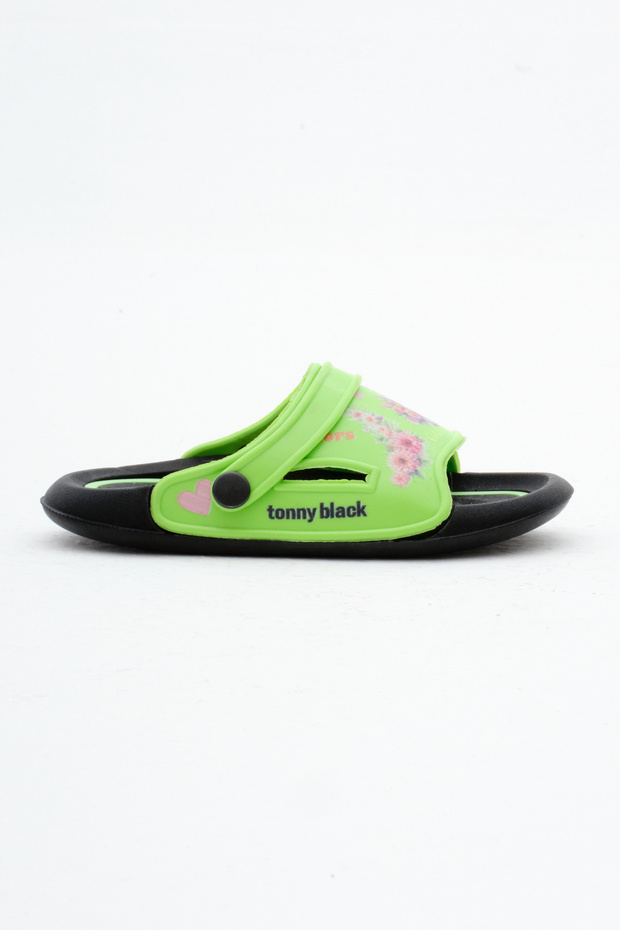 Girl's Green Poly Sole Floral Patterned Slippers