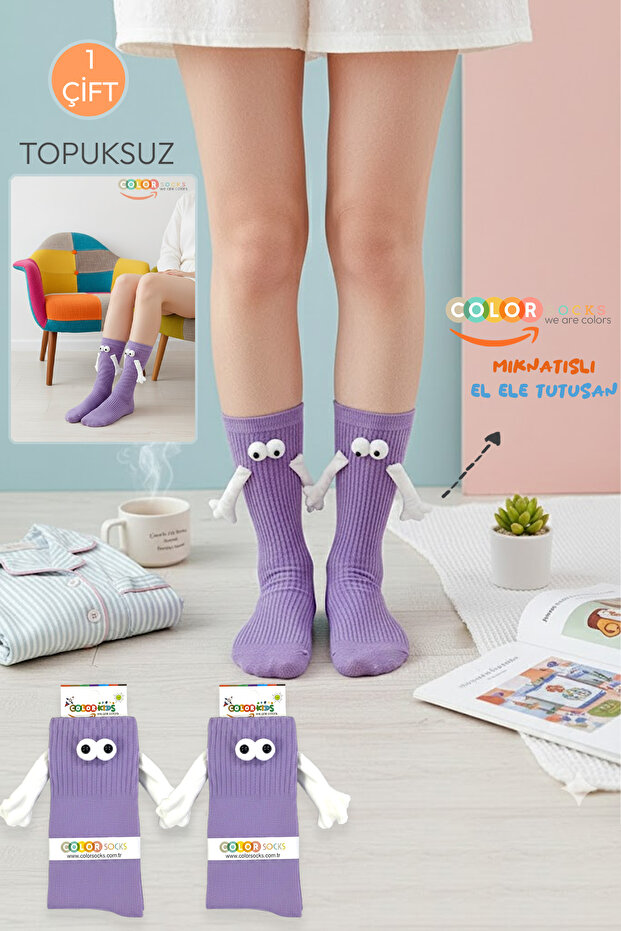 1 Pair of Purple Hand-Holding Eyed Magnet Socks Set (Unisex)