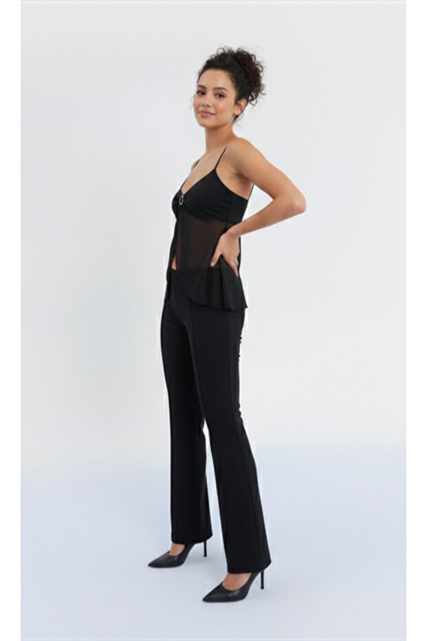 TÜL DETAYLI ASKILI BLUZ - 4