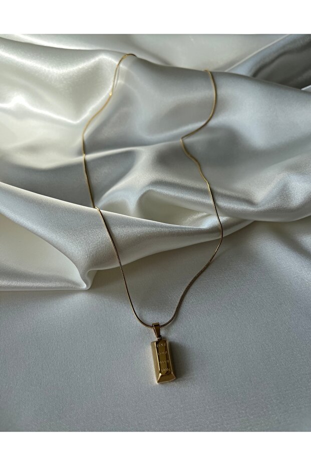 Külçe Model Çelik Gold Kolye - 4