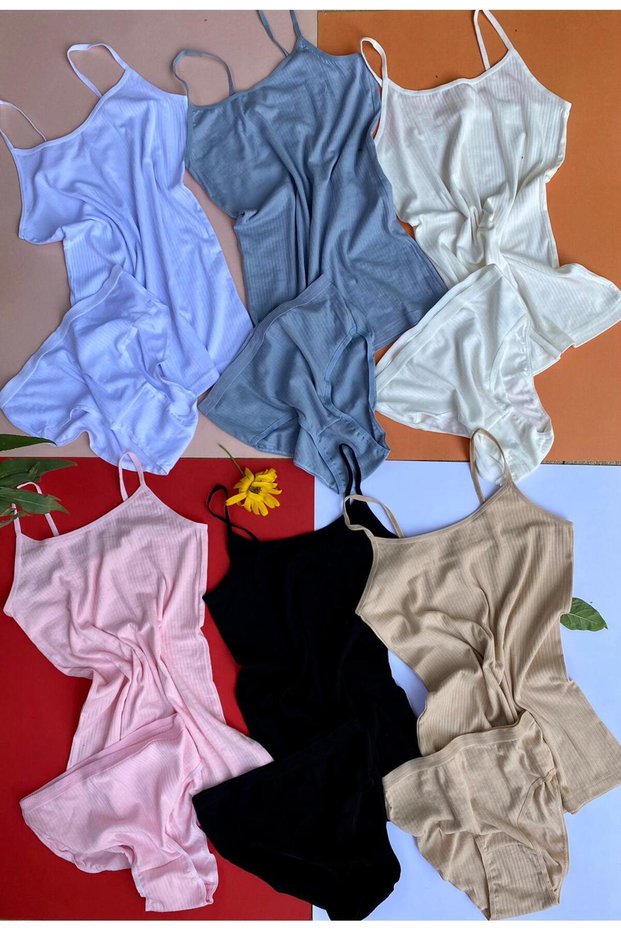Oval 6-Piece Pink, Blue, Ecru, Black and White Color Strap Cotton Lycra Ribbed Women's Athlete-Panties