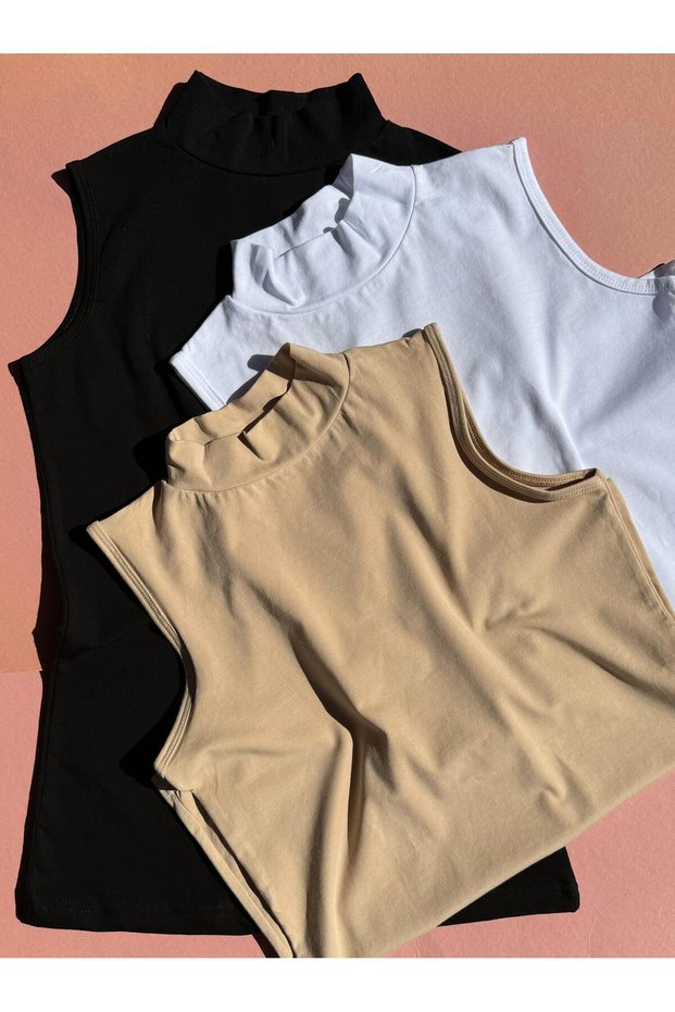 Turtleneck 3-Piece Skin, Black and White Color Saver Piece Cotton Women's Body-Undershirt