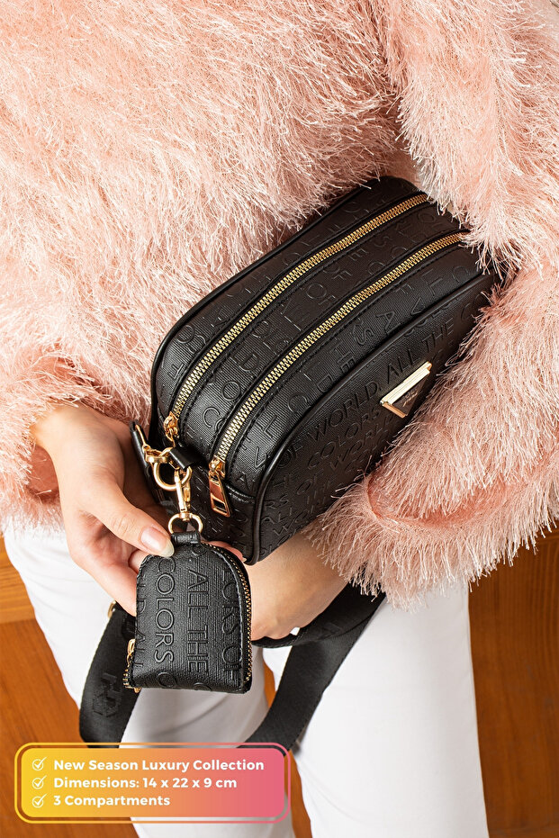 Original Special Boxed Trendy Model Luxury Soft Leather 3-Compartment Gift for Lover Mother's Day Gift Birthday Gift Boxed Adjustable Comfortable Thick Column Cross Strap Shoulder Bag - Black