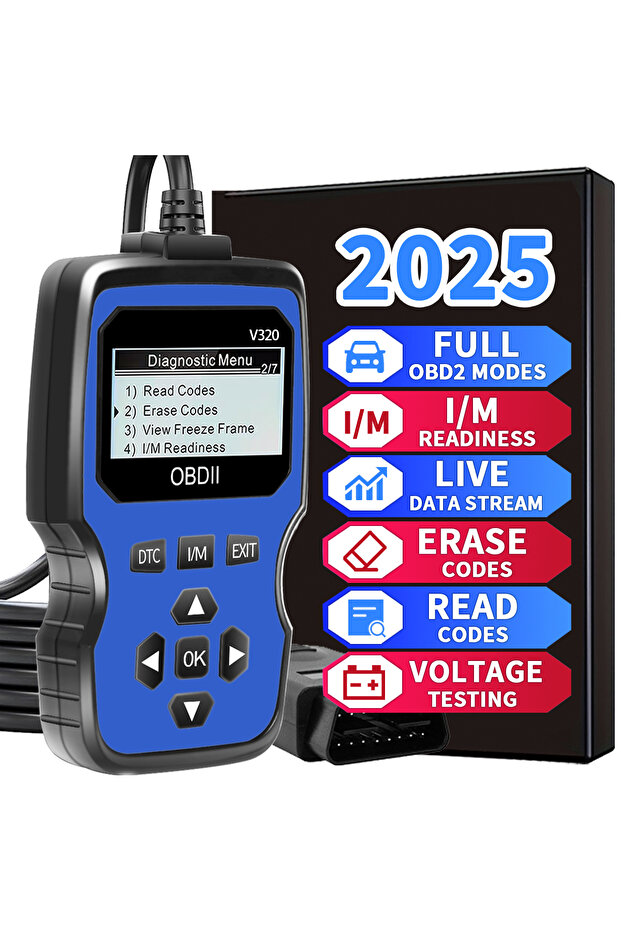 أداة تشخيص OBD2 زرقاء اللون - قارئ رموز أعطال المحرك، مع تدفق بيانات فوري، وفحص البطارية - 1