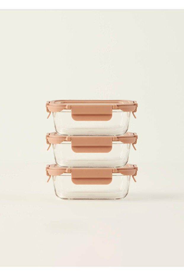 Terra 3-Piece Glass Storage Container Set Beige (370 Cc)