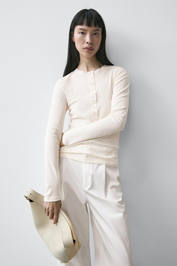 Düğmeli pamuklu tişört - 2