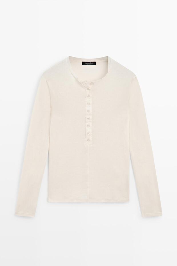 Düğmeli pamuklu tişört - 5