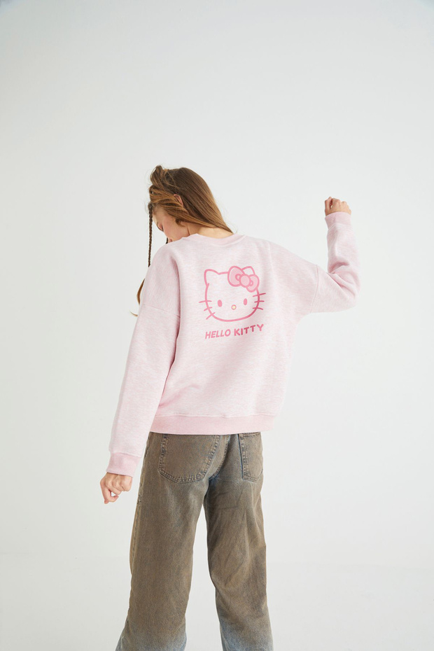 Lisanslı Baskılı Kalın Pembe Sweatshirt - 5
