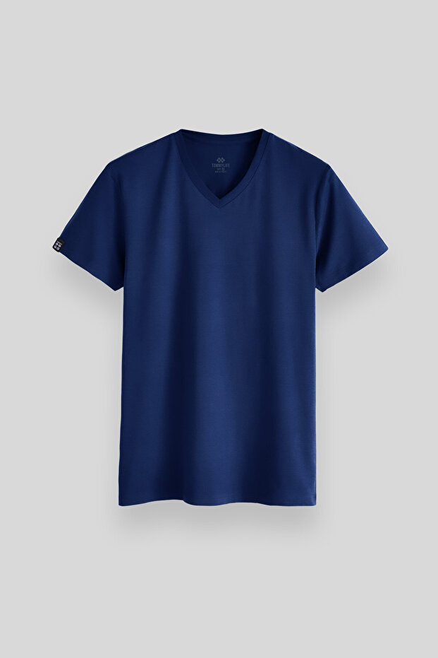 Indigo Basic Short Sleeve Standard Fit V-Neck Men's T-Shirt - 87912