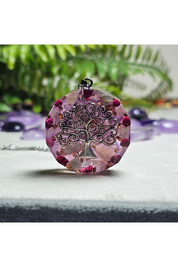 Moonstone - Amethyst - Garnet - Tree of Life Stainless Steel Orgonite Pendant (Handmade Design Products)