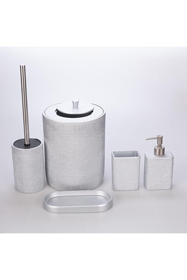 طقم حمام من الكتان باللون الفضي - 2