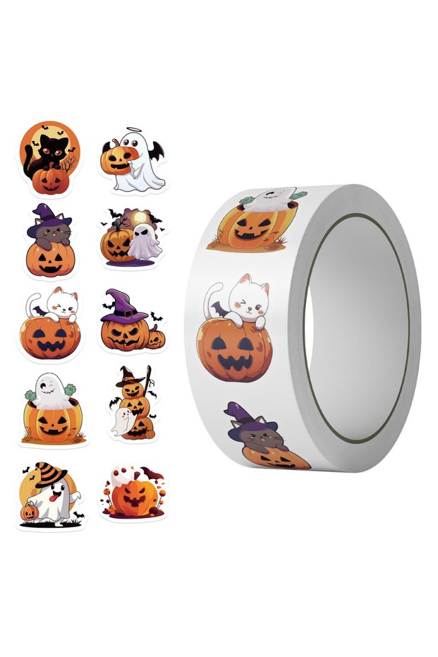 500pcs All 500PCS Cartoon Festival Halloween Cute Ghost Pumpkin Roll Stickers Decoration Skateboardi
