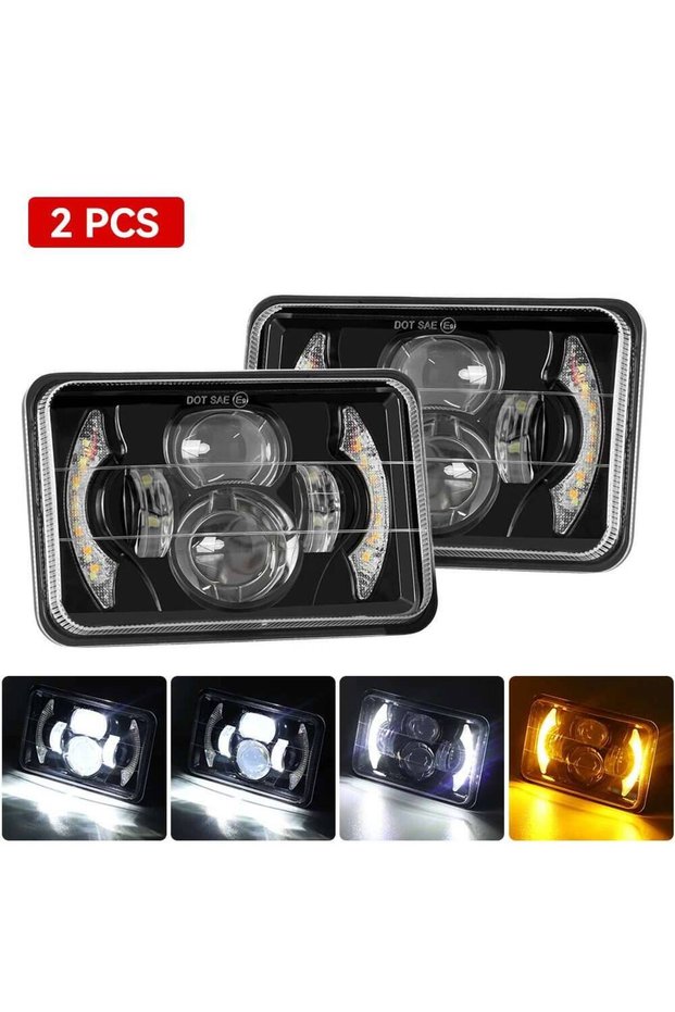 2pcs 4X6" Inch LED Headlights Hi/Lo Beam With White Amber DRL For H4651 H4652 H4656 H4666 Car Truck