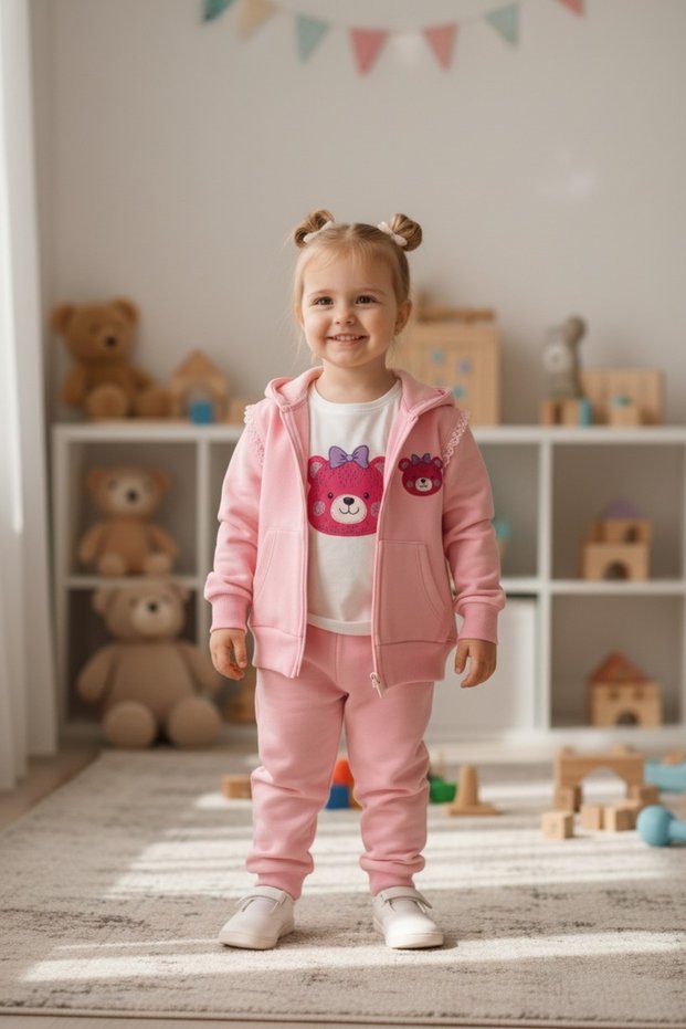 3-Piece Tracksuit Set Cotton Pink Baby Girl /Sweat Set