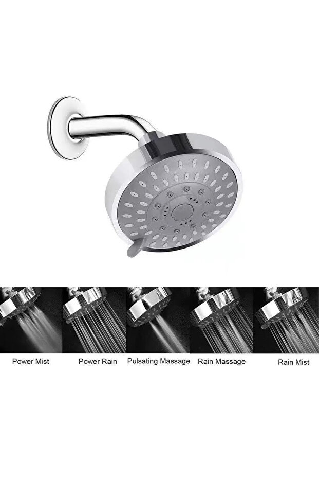 DP-silver 5 Modes High Pressure Shower Head 4Inch Sprayer Adjustable Rainfall Shower Head Sprayer Ba