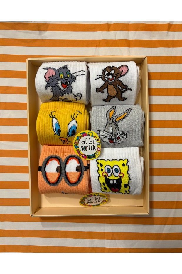 6 Pairs Multicolored Fun Heroes Cotton College Socks