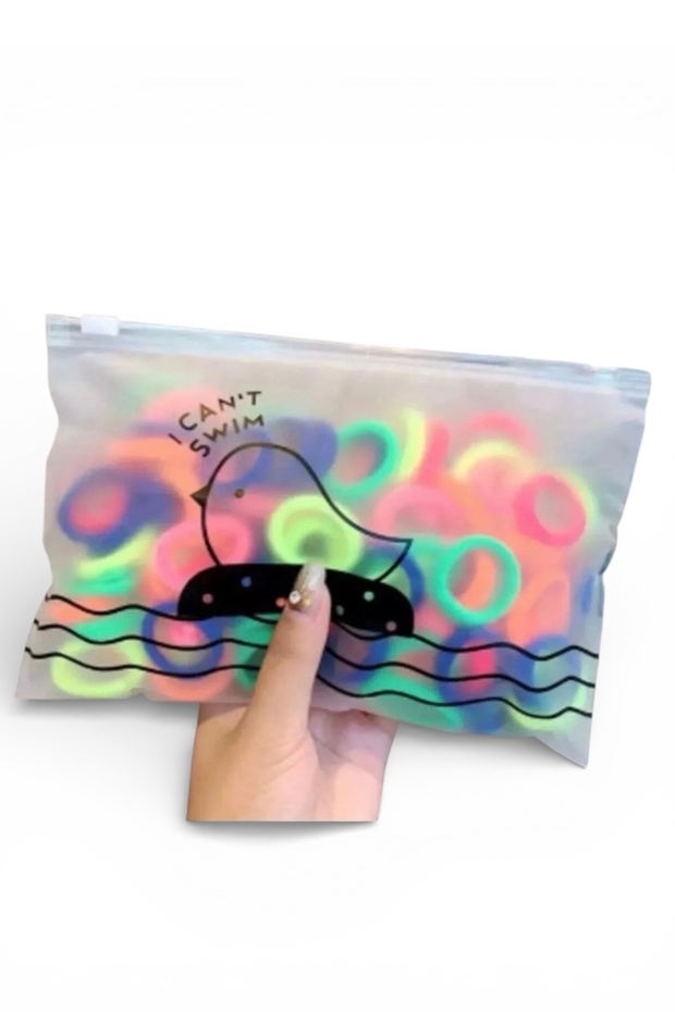 Mixed Neon Colors 100 Pieces Fabric Hair Rubber Clips Children's Mini Hairpins with Transparent Bag