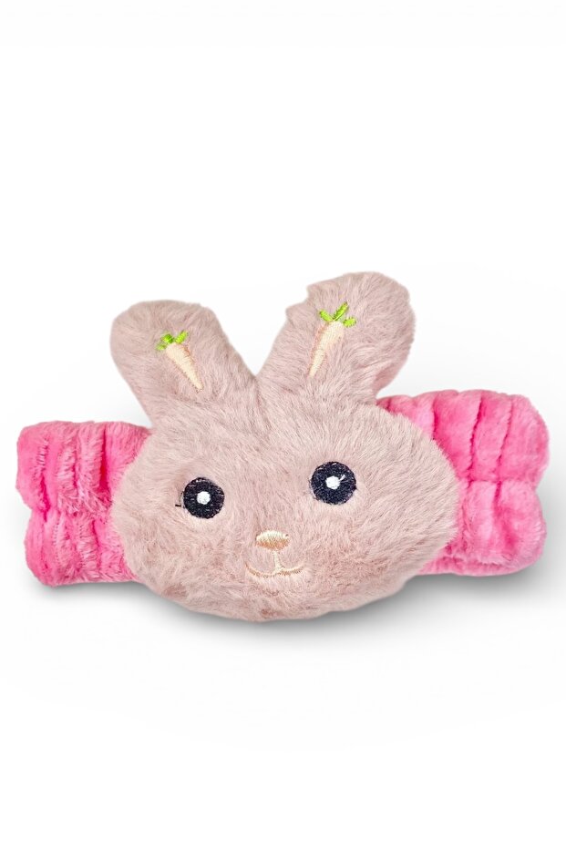 Large Plush Cold Protection Hair Band with Rabbit Figure - Dark Pink