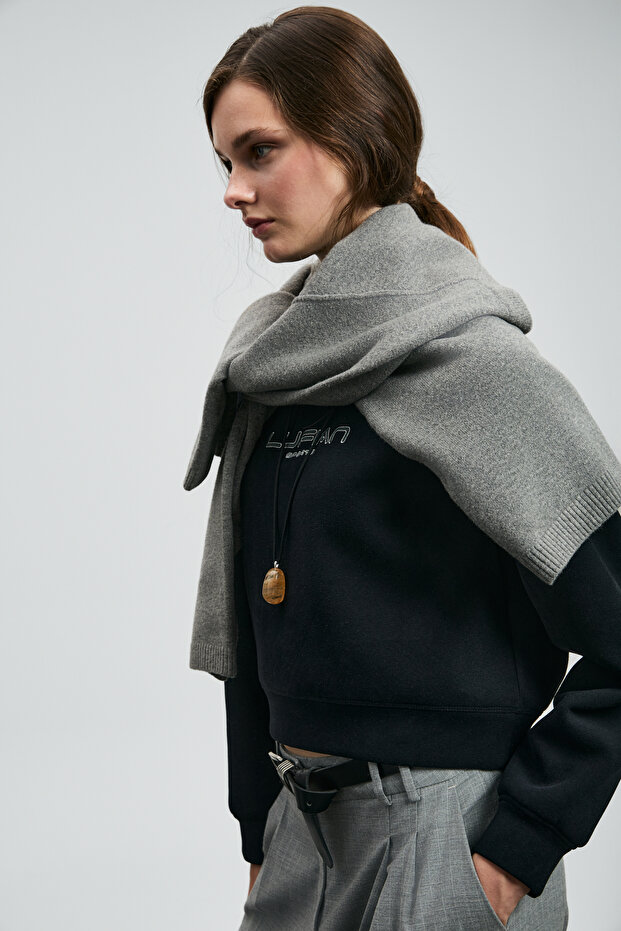 Beggy Kadın Örme Sweatshırt Siyah - 5