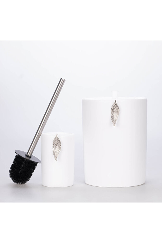 طقم حمام على شكل ورقة شجر أبيض فضي - 4