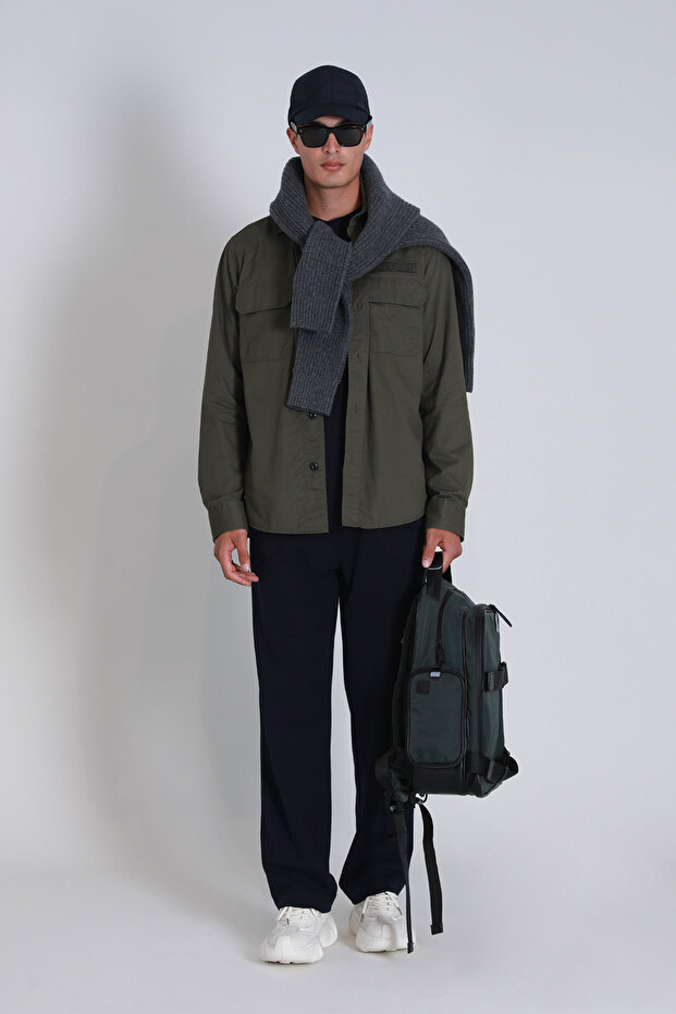 Lara Erkek Basic Gömlek Slim Fit Haki - 2