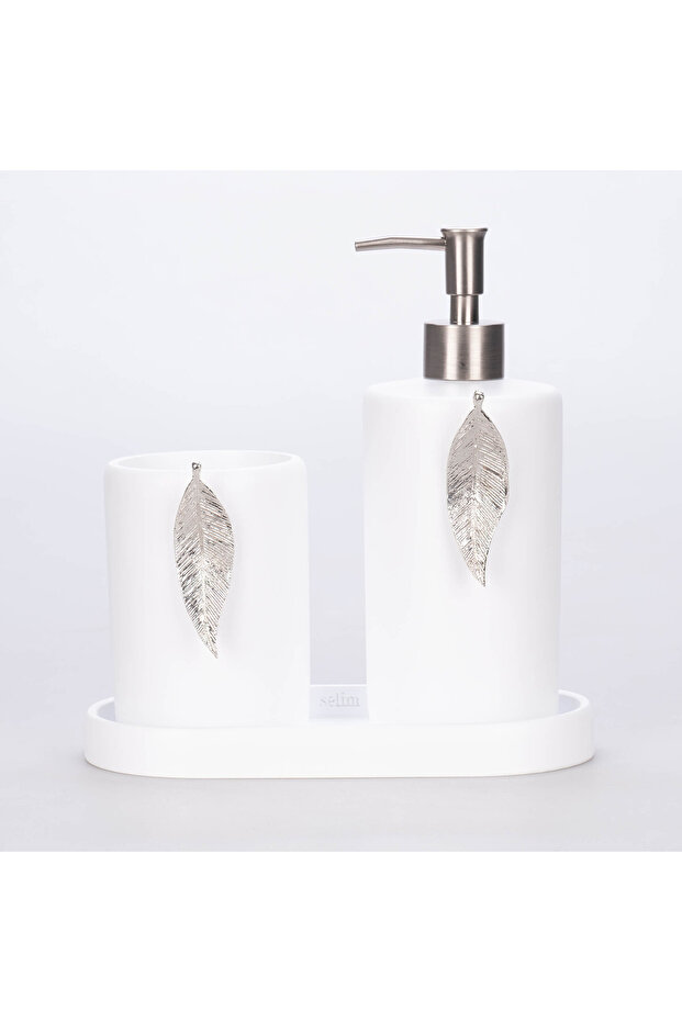 طقم حمام على شكل ورقة شجر أبيض فضي - 5