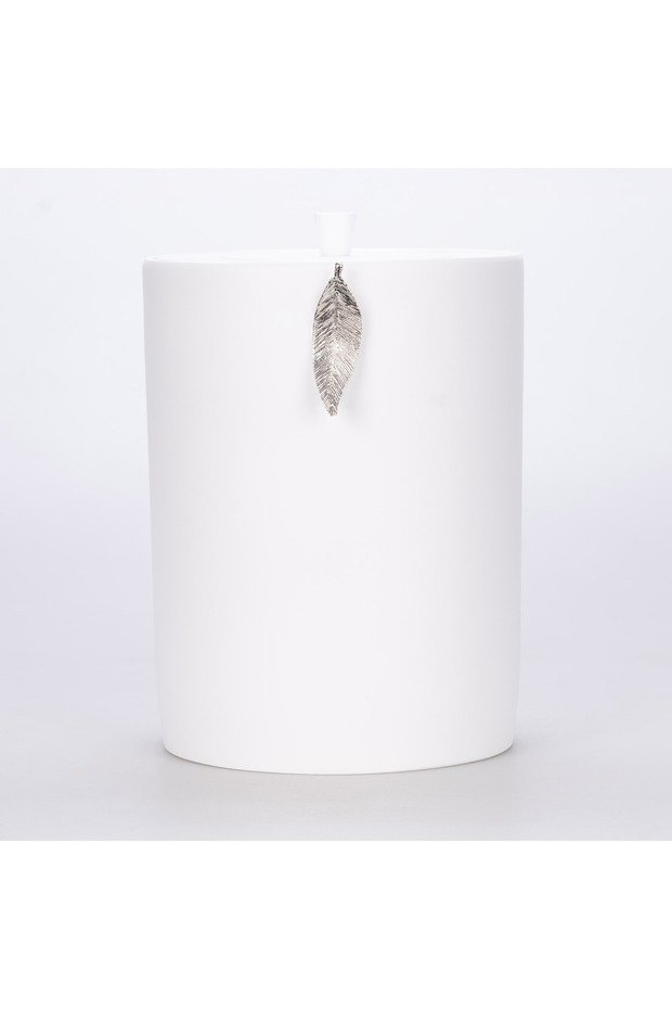 White Silver Leaf Trash Can - 1