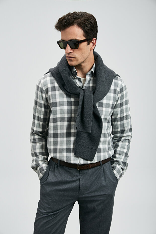 Quel Erkek Basic Gömlek Regular Fit Gri - 4