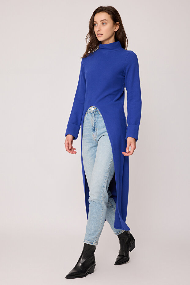 Derin Yırtmaçlı Örme Bluz - 2