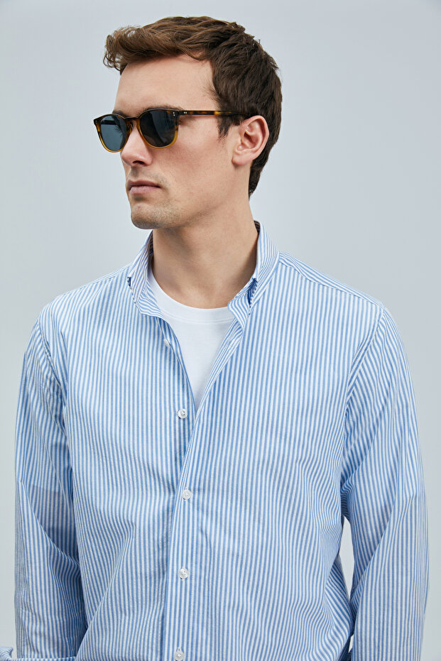 Charles Erkek Basic Gömlek Regular Fit Mavi - 3