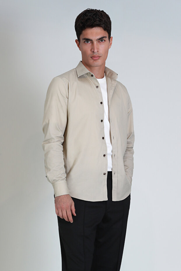 Ferla Erkek Basic Gömlek Slim Fit Bej - 5