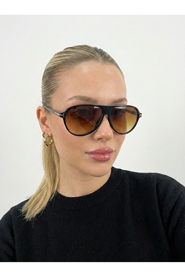 Unisex Tina Aviator Sunglasses Uv400 Brown Black