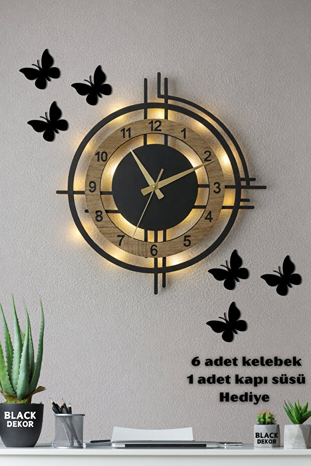 Blackdekor Sonoma Renkli Led Işıklı Duvar Saati | Modern Ve Şık 50 Cm Dekoratif Saat