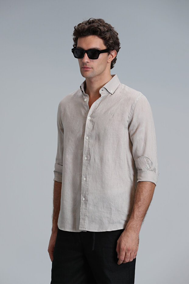 Pitaya Erkek Keten Gömlek Comfort Fit Bej - 5