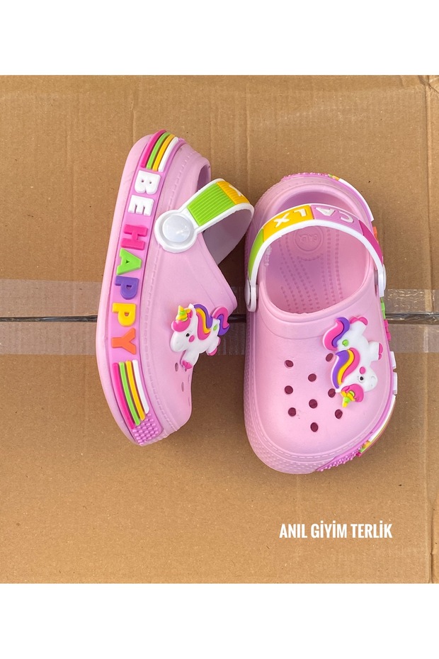 Girl's Pink Unicorn Figured Non-Slip Sole Slippers Sandals