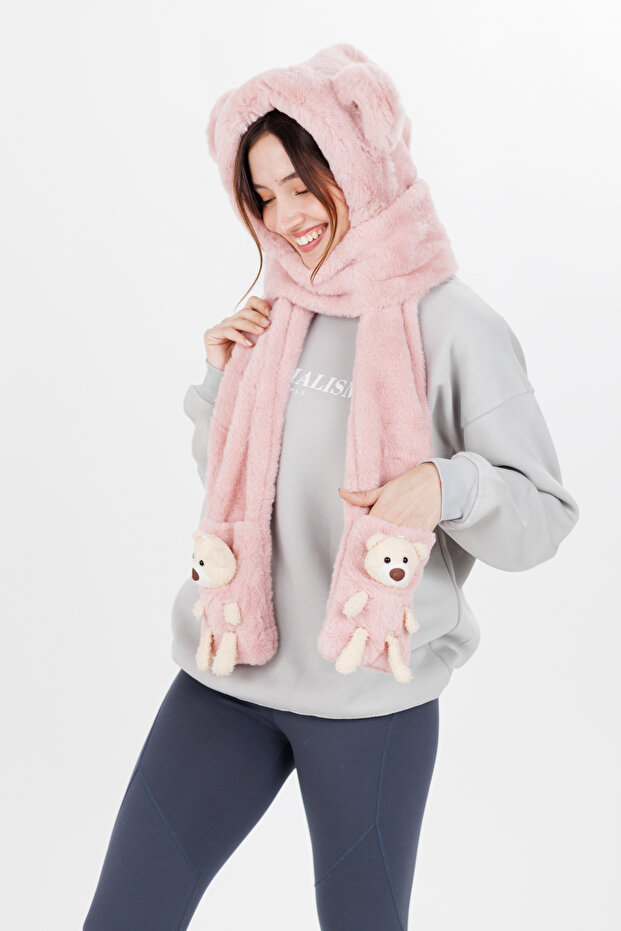 Sevimli Ayı Bere Atkı Pembe - 6