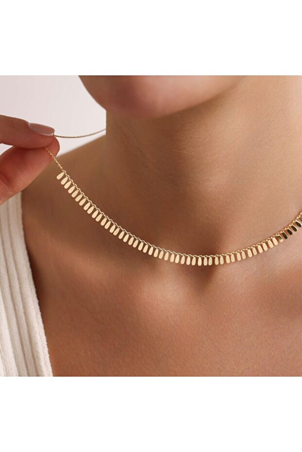 Altın Sarkık Pullu Kolye YENİ - 4