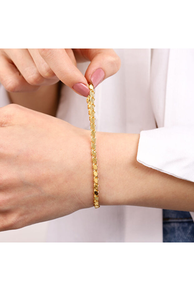 14 Ayar Kırmızı Altın Pullu Bileklik 4 mm - 5