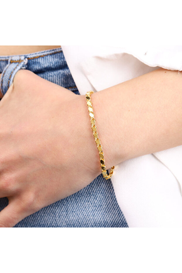 14 Ayar Kırmızı Altın Pullu Bileklik 4 mm - 4