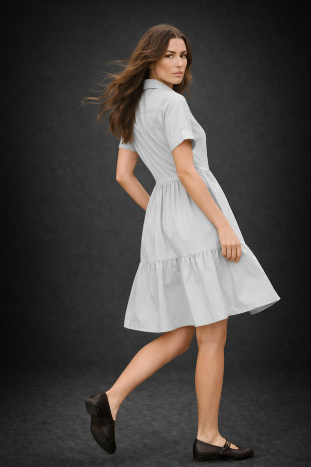 Kısa Kollu Oversize Düğmeli ELBİSE - 2