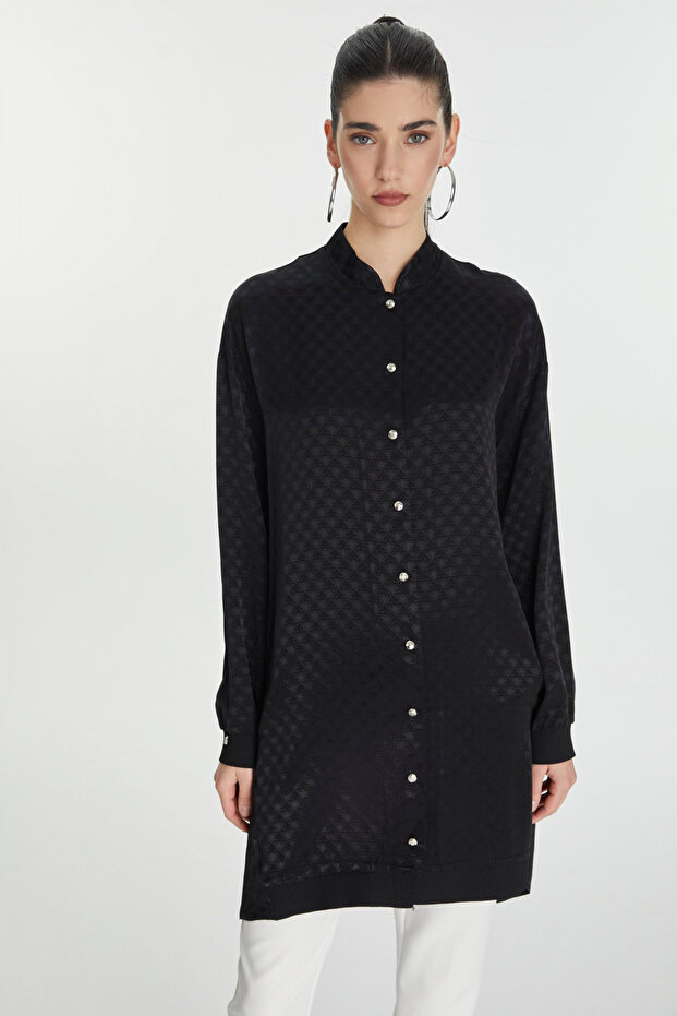 Jacquard Judge Collar Black Jacket 0134