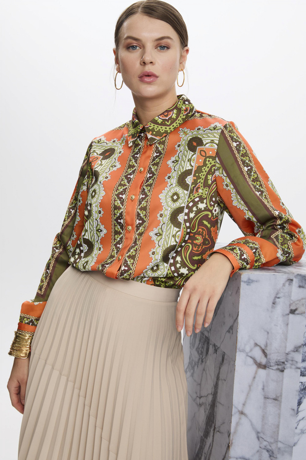 Ethnic Patterned Shirt Orange Shirt 0099
