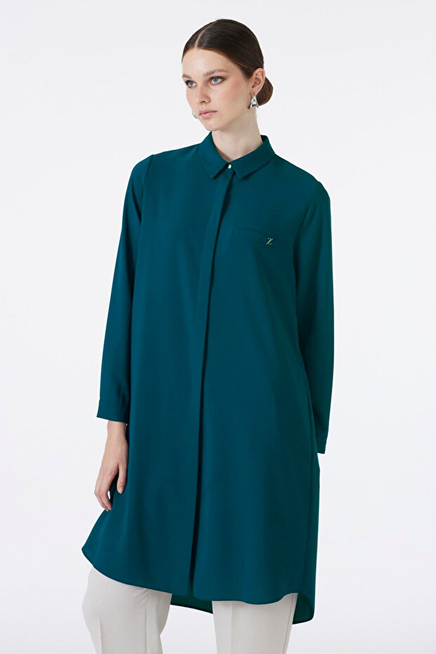Indigo Tunic with Hidden Button Detail T-0767