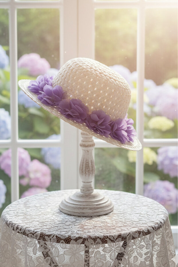 Floral Straw Girl's Hat 2/9 Years Old Fedora Hat for April Shows Aby206