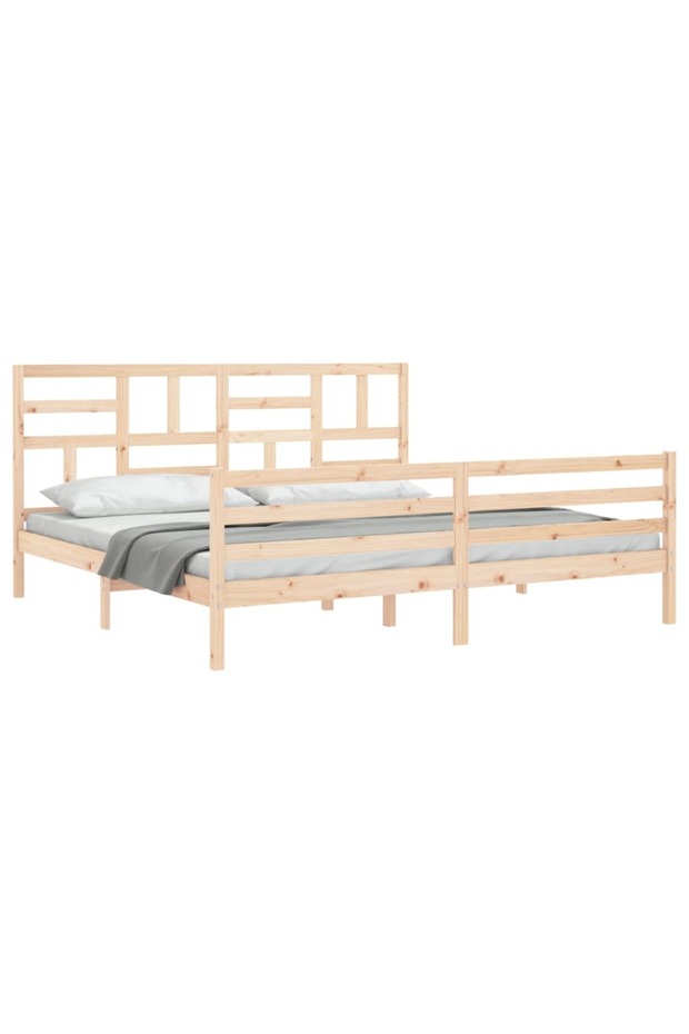 Bed frame with headboard 200x200 cm, solid pine wood - 5